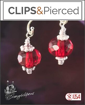 Petite Crystal Red Clip On Earrings
