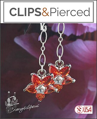 Crystal & Zirconium Floral Earrings | Pierced or Clips
