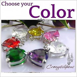 Colorful Zirconia Heart Clip Earrings