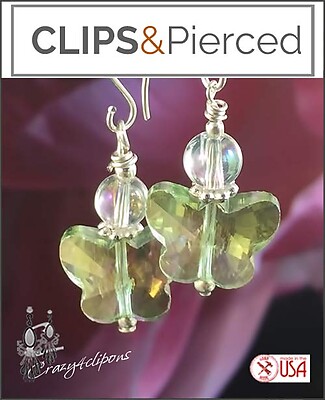 Easter Pastel Butterfly Crystal Earrings | Pierced or Clips
