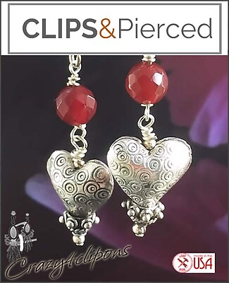 Darling Sterling Silver Heart Earrings |Pierced or Clips