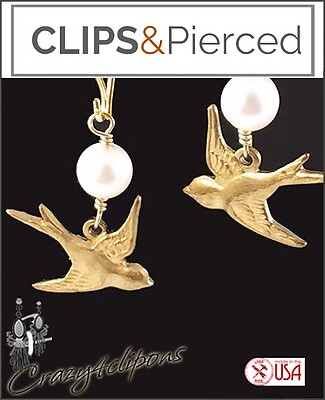 Playful Birds in Love Earrings | Pierced or Clips