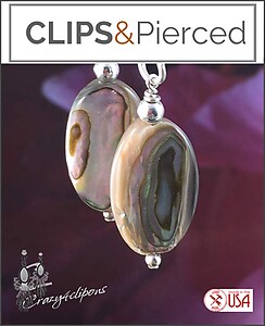 Earthy, Organic Abalone Oval Clip On Earrings
