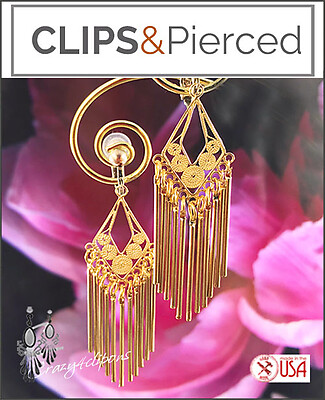 Gold Chandelier Dangling Clip In Earrings