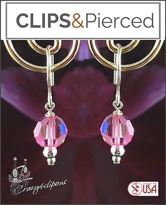 Pink Swarovski Crystal Earrings | Pierced or Clips