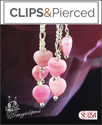 Sweet Dangling Pink Hearts Earrings | Pierced or Clips