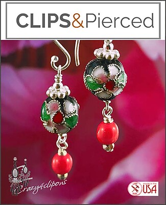 Colorful Cloisonne Earrings |Pierced or Clips