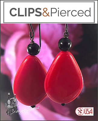 Pretty in Red Earrings | Clips or Pierced