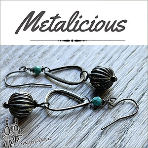 Eclectic Gunmetal, Turquoise Clip Earrings