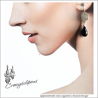 Sterling Silver w/ Black Garnet Earrings | Pierced or Clips