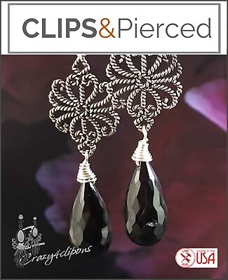 Sterling Silver w/ Black Garnet Earrings | Pierced or Clips