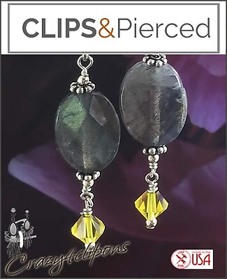 Sophisticated Labradorite & Crystal Earrings | Pierced or Clips