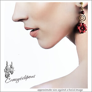 Bold & Spicy Red Cinnabar Floral Clip Earrings