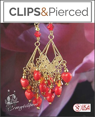 Valentines: Mini Red Hearts Chandelier Earrings | Pierced or Clips