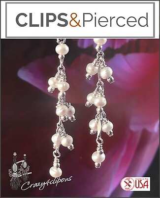 Sterling Silver Bridal Pearl Vine Earrings| Pierced or Clips