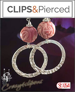 Sterling Silver Hoops & Roses Earrings | Pierced or Clips
