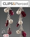 Garnet & Pearl Clip Earrings Dangles