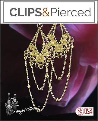 Vermeil Gold Chain & Filigree Clip On Earrings
