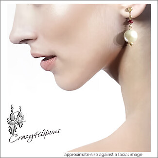 Elegant Pearl Coins & Ruby Clip Earrings