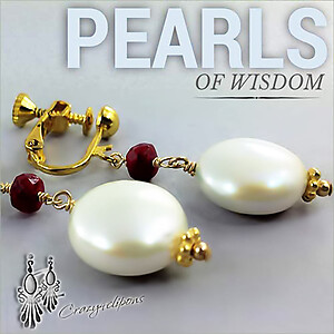 Elegant Pearl Coins & Ruby Earrings | Pierced or Clips