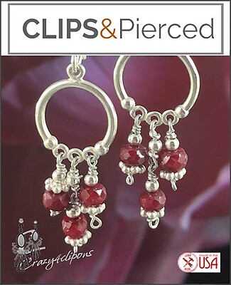Little Hoop Earrings w/ Rubies | Pierced or Clips