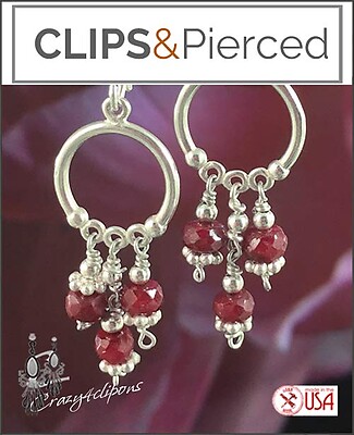 Petite Hoop Clip Earrings w/ Rubies