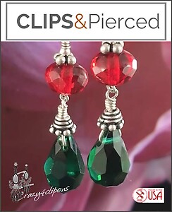 Fancy Green Red Dangling Clip Earrings