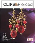 Red & Gold Dangling Clip On Earrings