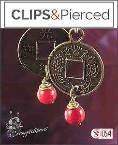 Chinese Lucky Coins Earrings | Pierced or Clips