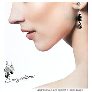 Swirled Oxidized Silver & Black Onyx Clip Earrings