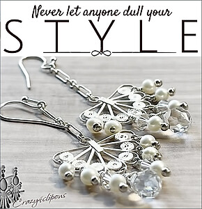 Long Sterling Silver & Pearls Clip On Earrings