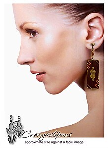 Ethnic Hand Painted Wood Clip Earrings