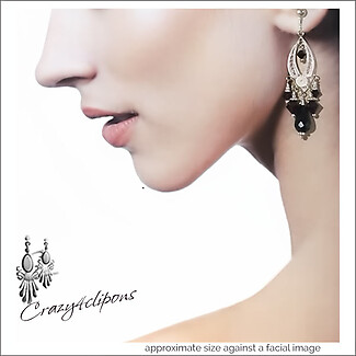 Sterling Silver Filigree Black Onyx Clip Earrings