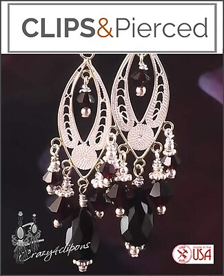 Sterling Silver Filigree Luxury Black Onyx Earrings | Pierced or Clips