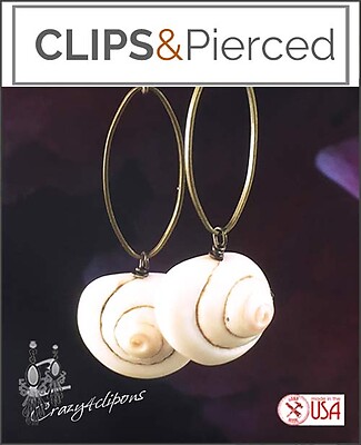 Nautical: Antique Brass w/ Mini Shells Earrings | Pierced or Clips