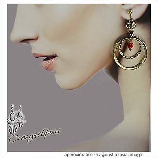 Dazzling Hearts: Dangling Gold Clip Earring Hoops