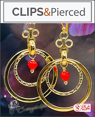 With Love. Dangling Gold Clip Earring Hoops