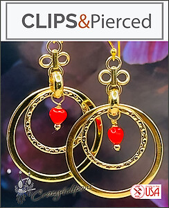Dazzling Hearts: Dangling Gold Clip Earring Hoops