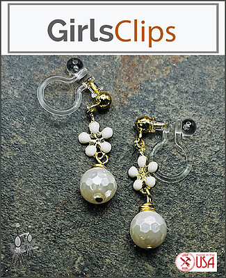 Dangling Mother of Pearl Girls Clip Earrings