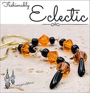 Sparkling Orange Black Crystal Clip Earrings