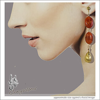 Boho Lux Long Gold Spnge Coral Clip Earrings Drops