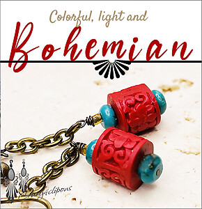 Boho Turquoise & Red Cinnabar Earrings | Pierced or Clips