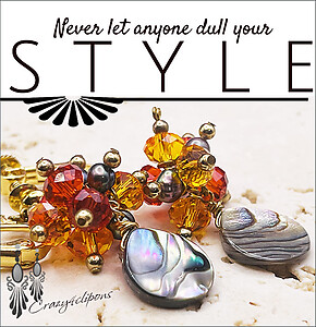 Colorful Crystals, Abalone Clip On Earrings
