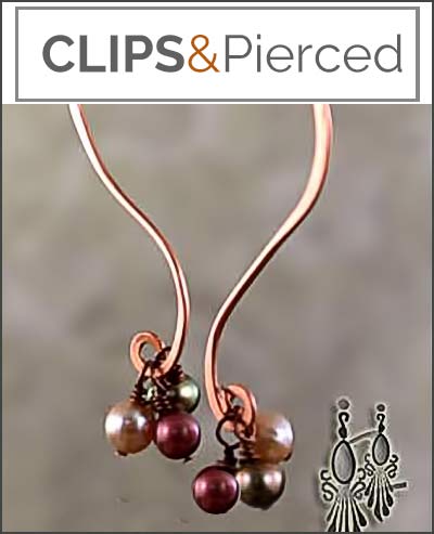 Artistic Swirls: Handcrafted Copper and Pearl Clip Earrings for Elegance