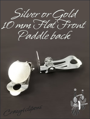 Clip Earrings Findings: Silver or Gold 10mm Front-Pad Paddle Back