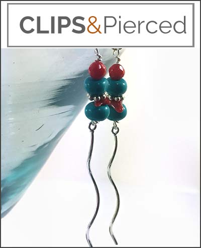 Turquoise, Coral Linear Earrings | Pierced or Clips