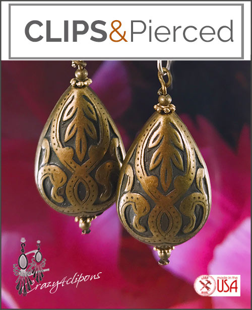 Etched Bronzed Teardrop Clip earrings