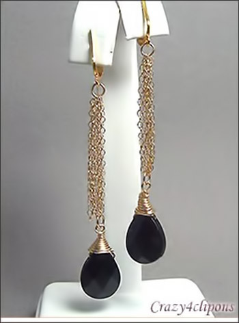 Gold Filled Chain & Onyx Earrings | Pierced or Clip-ons