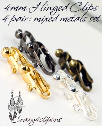 Clip Earrings Findings: 4mm Hinged Set Mixed Metals Set