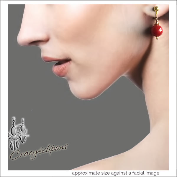 Elegant Red Classic Round Beads Clip On Earrings